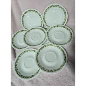 8 Vintage Corelle Livingware Saucer Plates Spring Daisy Flowers Green USA 6.5"